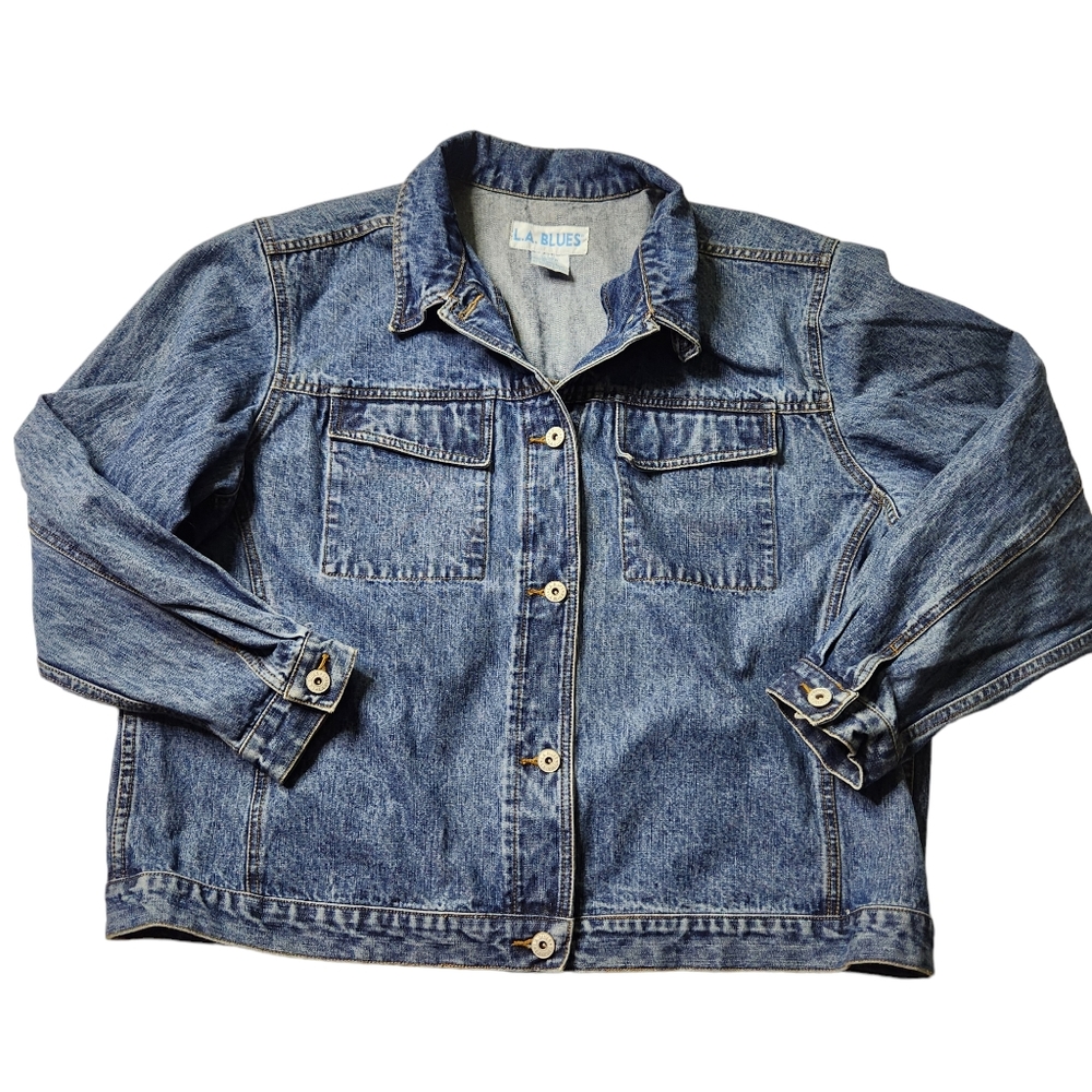 Vintage LA Blues Womens L Denim Blue Jean Studded Jacket 90s Y2K Plus Size 18/20
